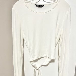 LONG SLEEVE CROP WITH TIE SHIRT